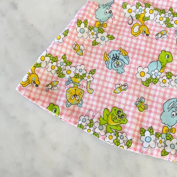 Vintage 70s Baby Girl Animal Gingham Floral Print Tank Top / 3 6 9 Months - Picture 5 of 8